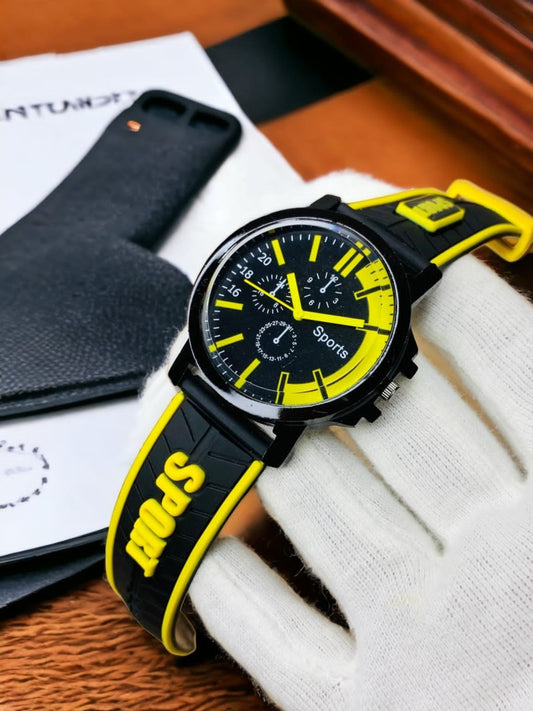 "Stylish Men's Sports Analog Watch with Durable Rubber Strap"